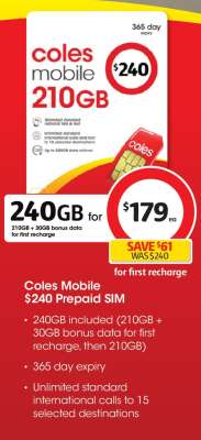 Coles Mobile $240 Prepaid SIM
