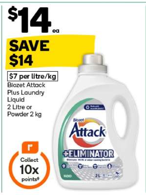 Biozet Attack Plus Laundry Liquid 2 Litre or Powder 2 kg