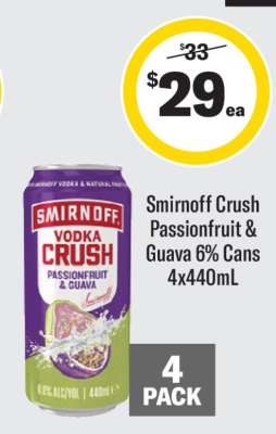Smirnoff Crush Passionfruit & Guava 6% Cans 4x440mL