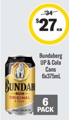 Bundaberg UP & Cola Cans 6x375mL