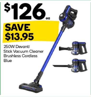 250W Devanti Stick Vacuum Cleaner Brushless Cordless Blue