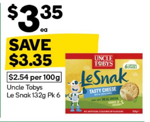 Uncle Tobys Le Snak 132g Pk 6