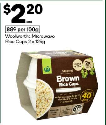 Woolworths Microwave Rice Cups 2 x 125g