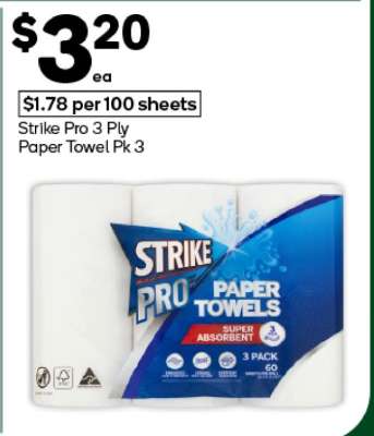 Strike Pro 3 Ply Paper Towel Pk 3