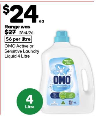 OMO Active or Sensitive Laundry Liquid 4 Litre