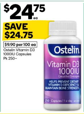 Ostelin Vitamin D3 1000IU Capsules Pk 250~