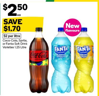 Coca-Cola, Sprite, or Fanta Soft Drink Varieties 1.25 Litre
