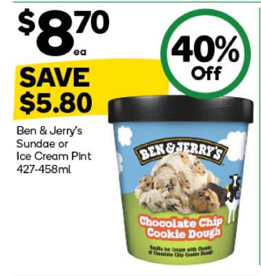 Ben & Jerry's Sundae or Ice Cream Pint 427-458ml