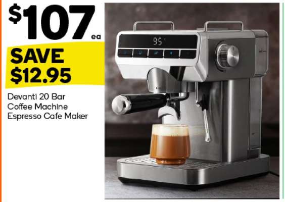 Devanti 20 Bar Coffee Machine Espresso Cafe Maker