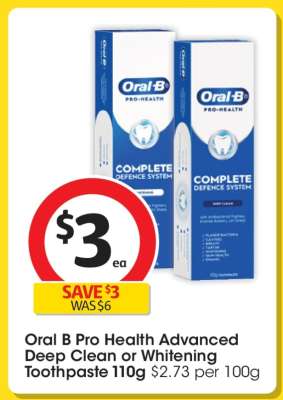 Oral B Pro Health Advanced Deep Clean or Whitening Toothpaste 110g