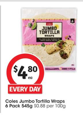 Coles Jumbo Tortilla Wraps