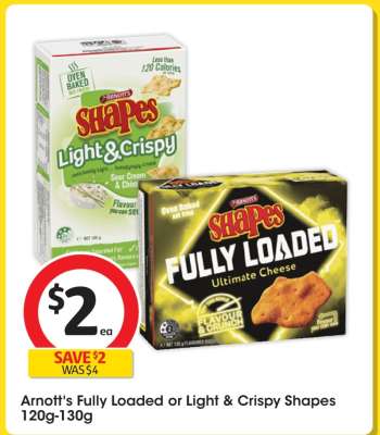 Arnott's Fully Loaded or Light & Crispy Shapes 120g-130g