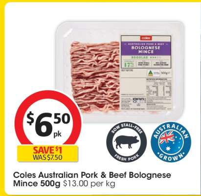 Coles Australian Pork & Beef Bolognese Mince 500g