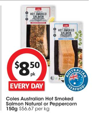 Coles Australian Hot Smoked Salmon Natural or Peppercorn