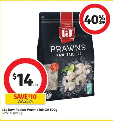 I&J Raw Peeled Prawns Tail Off 500g
