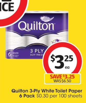 Quilton 3-Ply White Toilet Paper 6 Pack