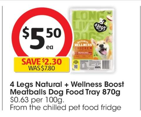 4 Legs Natural + Wellness Boost Meatballs Dog Food Tray 870g