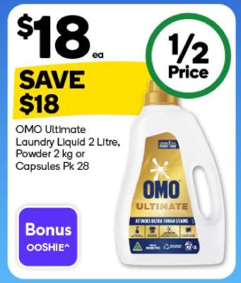 OMO Ultimate Laundry Liquid 2 Litre, Powder 2 kg or Capsules Pk 28