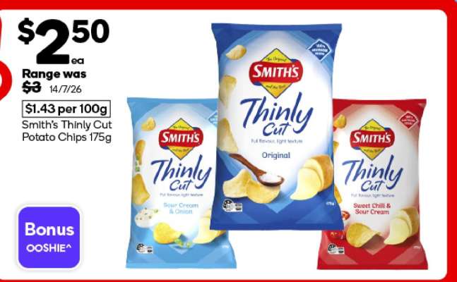 Smith's Thinly Cut Potato Chips 175g