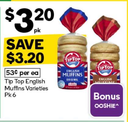 Tip Top English Muffins Varieties Pk 6