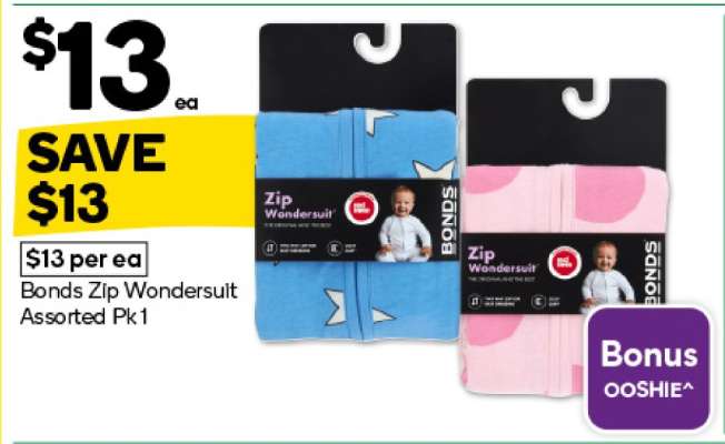 Bonds Zip Wondersuit Assorted Pk1
