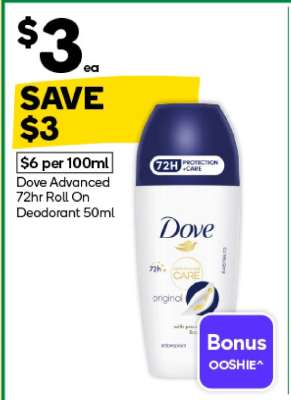 Dove Advanced 72hr Roll On Deodorant 50mL