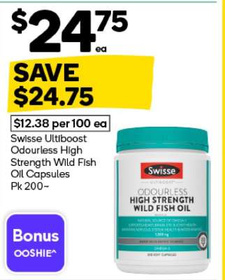 Swisse Ultiboost Odourless High Strength Wild Fish Oil Capsules Pk 200