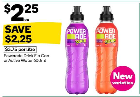 Powerade Drink Flo Cap or Active Water 600ml