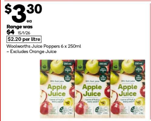 Woolworths Juice Poppers 6 x 250ml