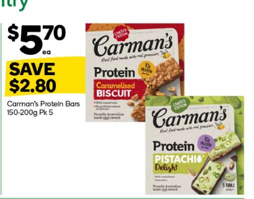 Carman's Protein Bars 150-200g Pk 5