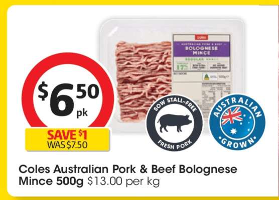 Coles Australian Pork & Beef Bolognese Mince 500g