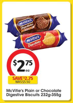 McVitie's Plain or Chocolate Digestive Biscuits 232g-355g