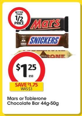 Mars or Toblerone Chocolate Bar 44g-50g