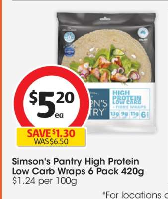 Simson's Pantry High Protein Low Carb Wraps 6 Pack 420g