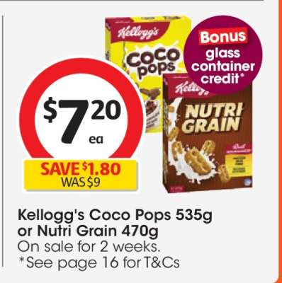 Kellogg's Coco Pops 535g or Nutri Grain 470g