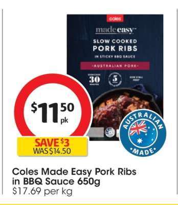 Coles Made Easy Pork Ribs in BBQ Sauce 650g