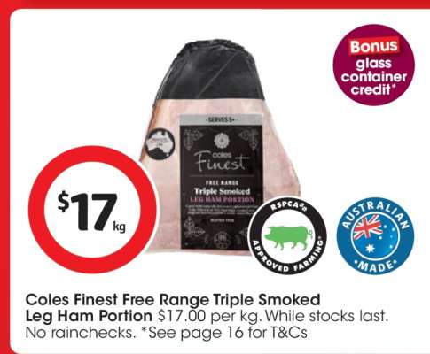 Coles Finest Free Range Triple Smoked Leg Ham Portion