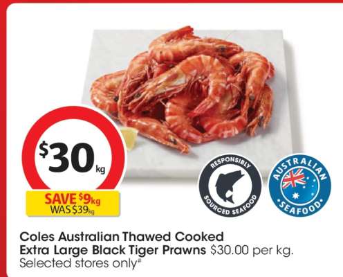 Coles Australian Thawed Cooked Extra Large Black Tiger Prawns