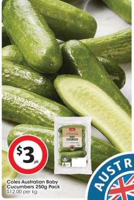 Coles Australian Baby Cucumbers 250g Pack