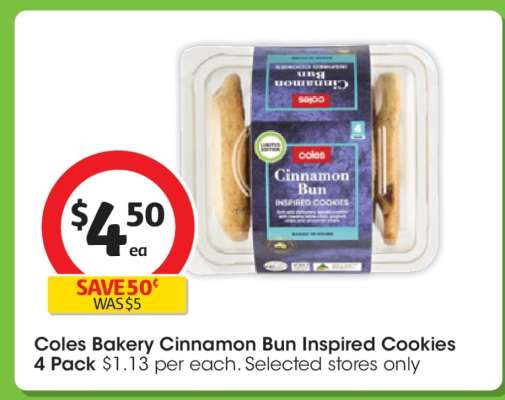 Coles Bakery Cinnamon Bun Inspired Cookies 4 Pack