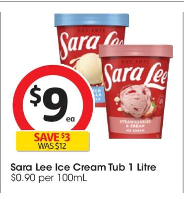 Sara Lee Ice Cream Tub 1 Litre