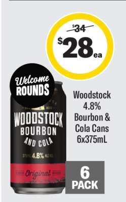 Woodstock 4.8% Bourbon & Cola Cans 6x375mL