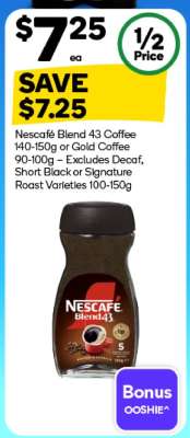 Nescafé Blend 43 Coffee 140-150g or Gold Coffee 90-100g