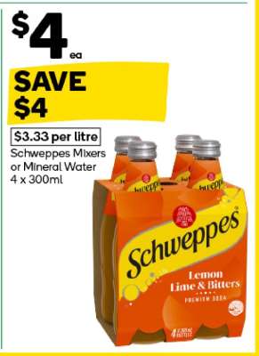 Schweppes Mixers or Mineral Water 4 x 300ml