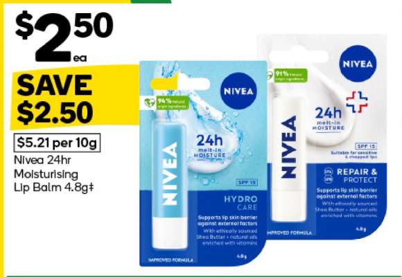 Nivea 24hr Moisturising Lip Balm 4.8g‡