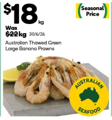 Australian Thawed Green Large Banana Prawns