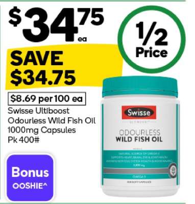 Swisse Ultiboost Odourless Wild Fish Oil 1000mg Capsules Pk 400