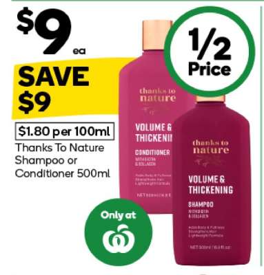 Thanks To Nature Shampoo or Conditioner 500ml