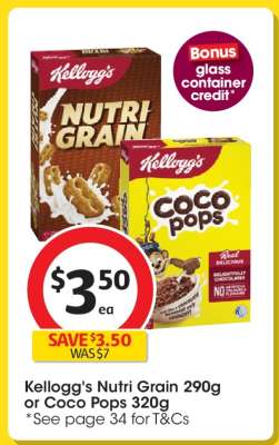 Kellogg's Nutri Grain 290g or Coco Pops 320g