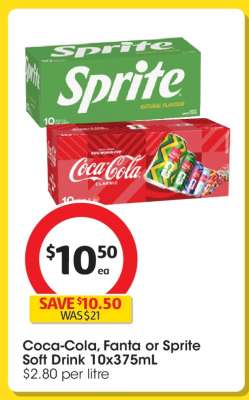 Coca-Cola, Fanta or Sprite Soft Drink 10x375mL